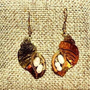 Wild Byrde Conch Shell Dangle Earrings Pearl French Hook Seashell Eclectic Artsy